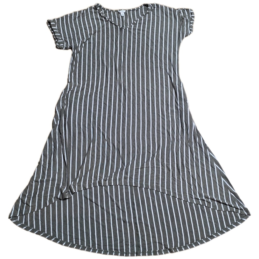 Cato EST 1946 Stripe V Neck Midi Dress Women's Size L‎ Olive White High Low